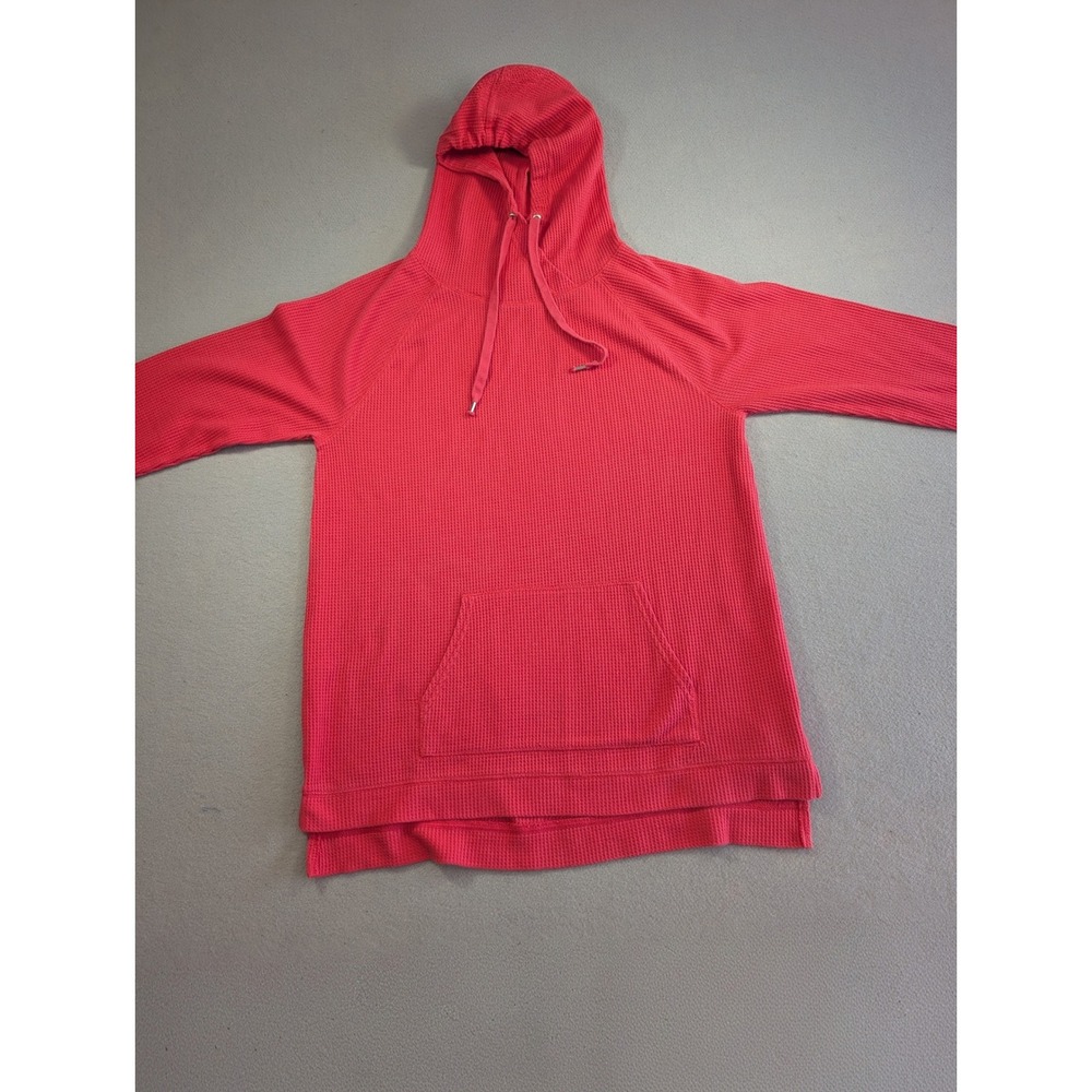 Chaps Sport Womens Red Waffle Knit Hoodie Raglan Sleeve Kangaroo Pocket Medium